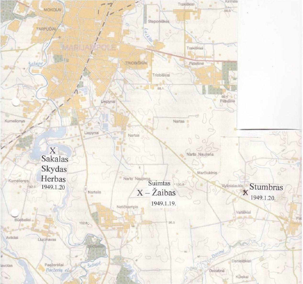 Vytauto rinktinės štabo vadovų žūties vietų žemėlapis